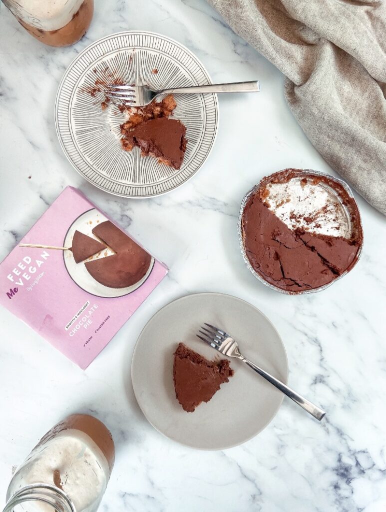 Feed Me Vegan - Chocolate Pie. Here is your full rundown of all the vegan desserts and ready-made puddings available in UK supermarkets this Autumn 2020. There will be something here for everyone, whether you are a chocoholic or a fruit dessert kind of person. This dessert list will get your taste buds tingling.  