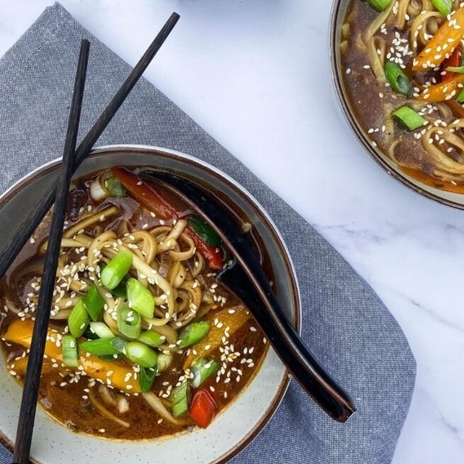 Vegan Ramen is one of my go-to recipes for a super filling and speedy to make meal. ⁣Plus here are 6 ideas of vegan ramen toppings you can add to take your dish to the next level and mix it up! Vegan Ramen with basic toppings. 